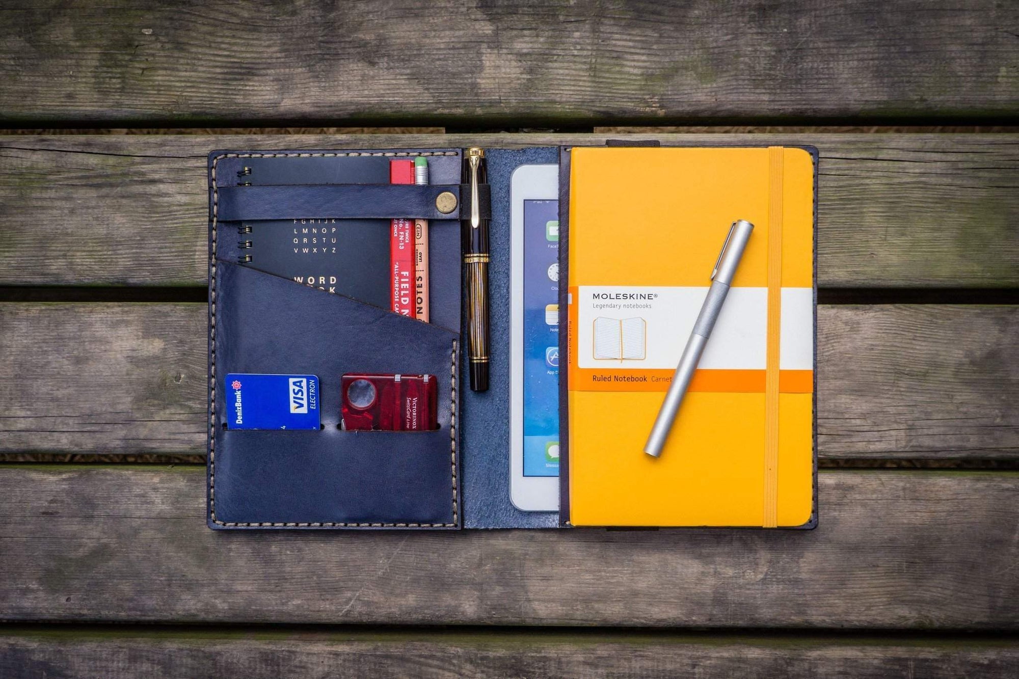 iPad Mini & Large Moleskine Cover - Navy Blue-Galen Leather