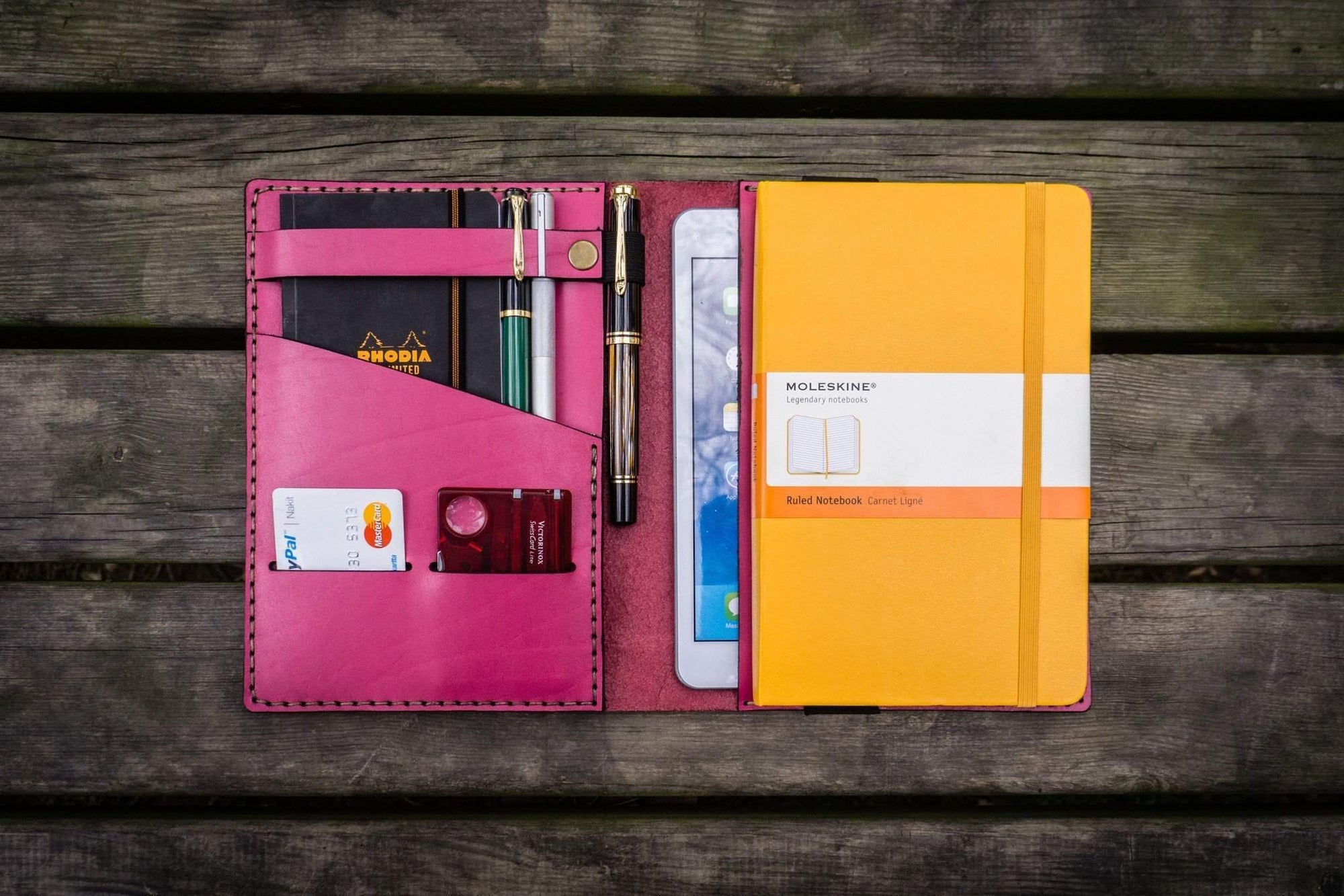 iPad Mini & Large Moleskine Cover - Pink-Galen Leather