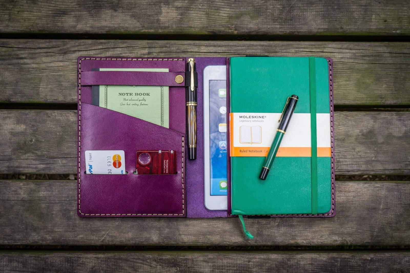 iPad Mini & Large Moleskine Cover - Purple-Galen Leather