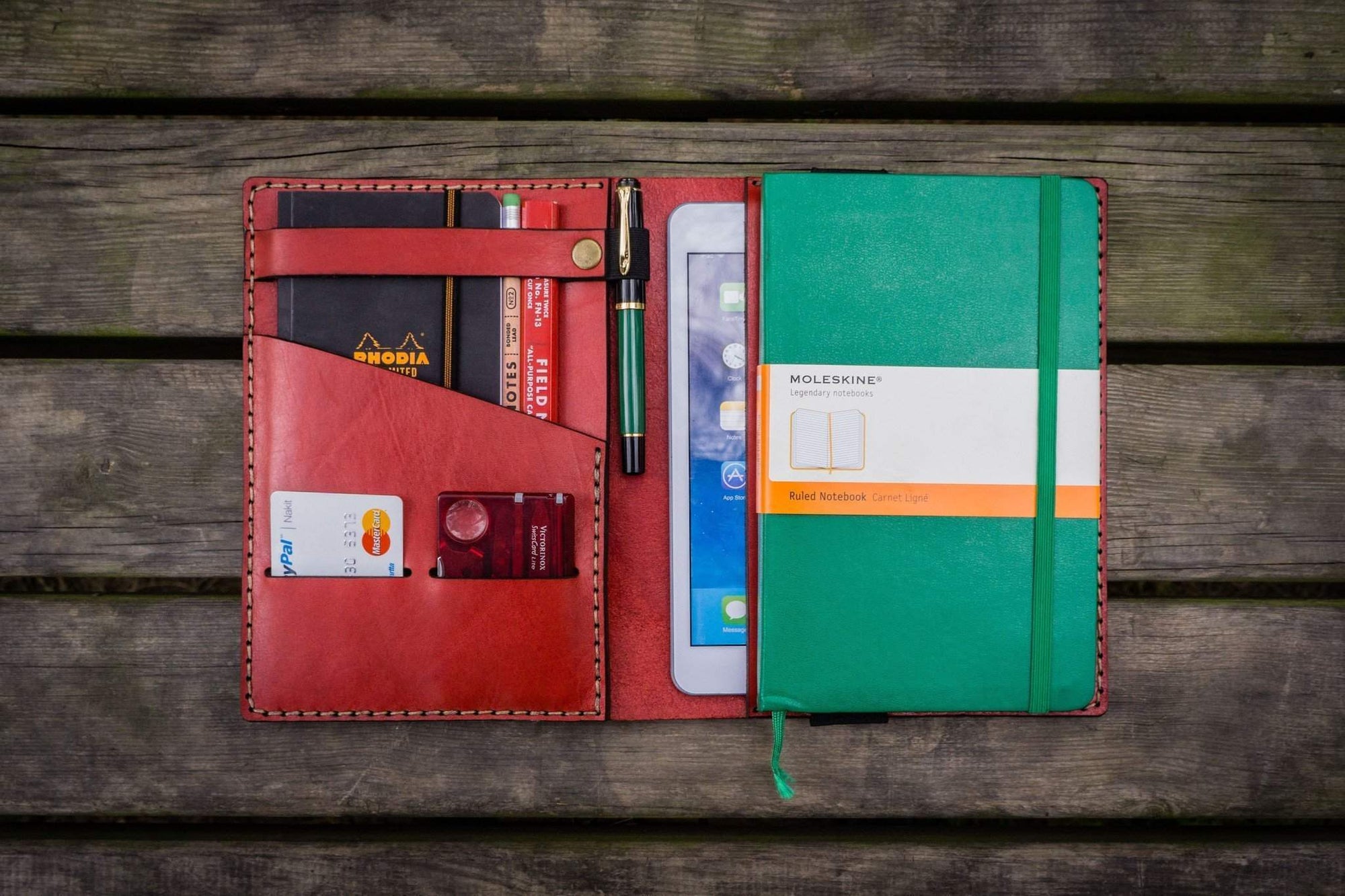 iPad Mini & Large Moleskine Cover - Red-Galen Leather