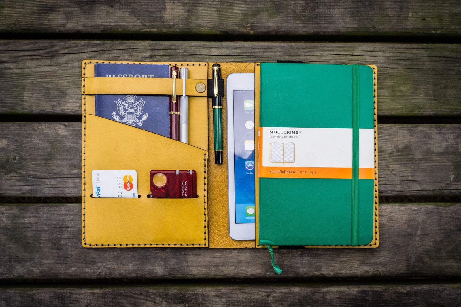 iPad Mini & Large Moleskine Cover - Yellow-Galen Leather