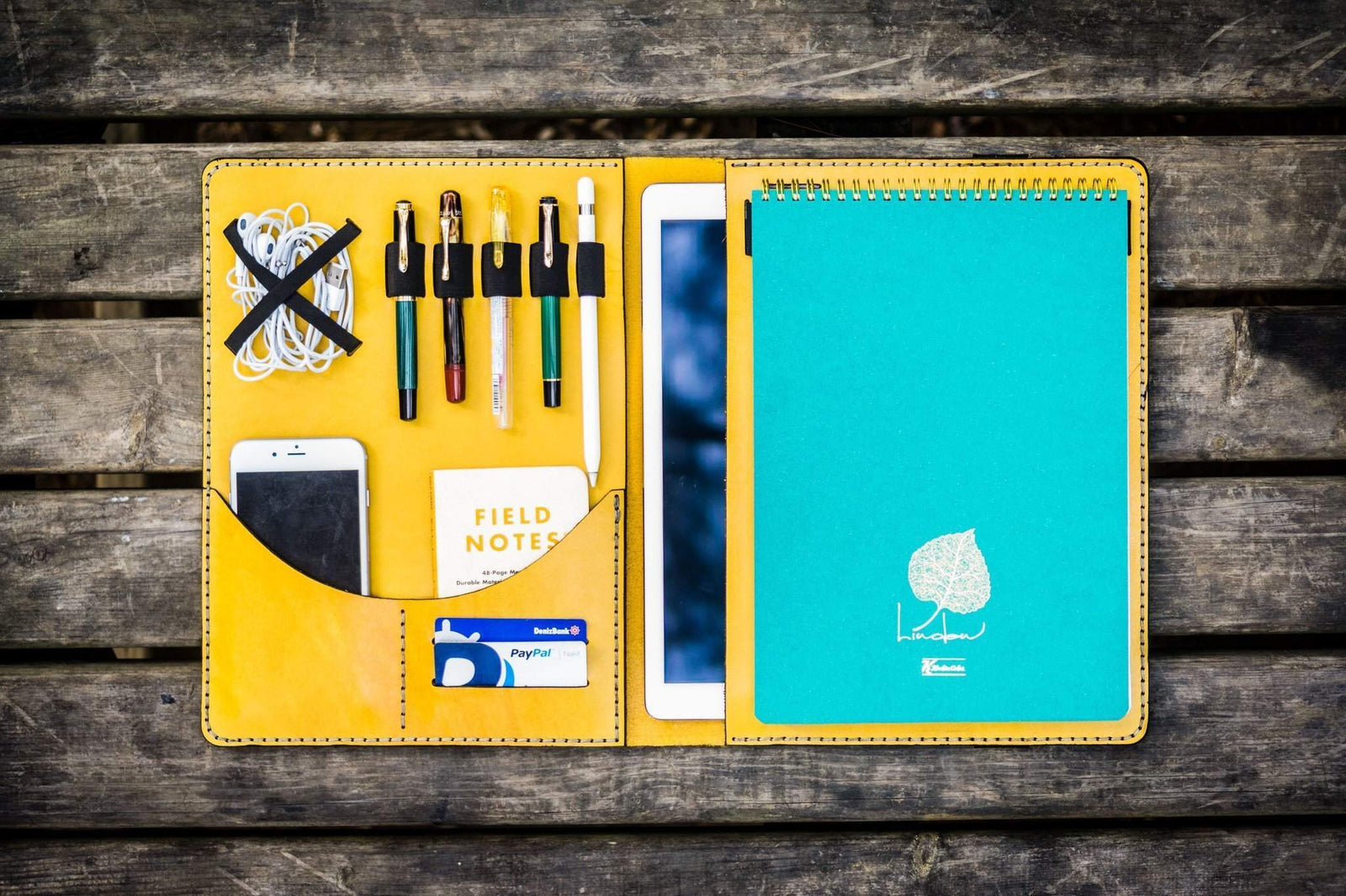 iPad Pro 12.9 & Letter/A4 Size Leather Padfolio - Yellow-Galen Leather