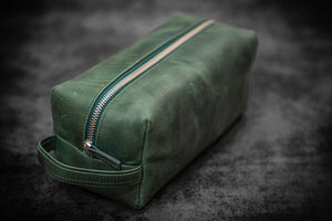 Leather Classic Dopp Kit & Travel Toiletry Bag - Crazy Horse Forest Green-Galen Leather