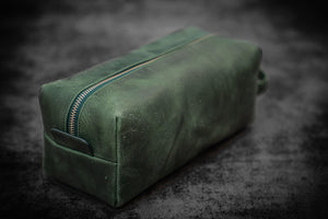 Leather Classic Dopp Kit & Travel Toiletry Bag - Crazy Horse Forest Green-Galen Leather