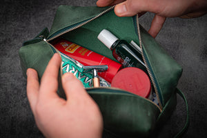 Leather Classic Dopp Kit & Travel Toiletry Bag - Crazy Horse Forest Green-Galen Leather