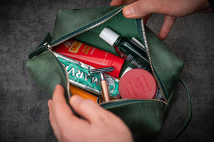 Leather Classic Dopp Kit & Travel Toiletry Bag - Crazy Horse Forest Green-Galen Leather