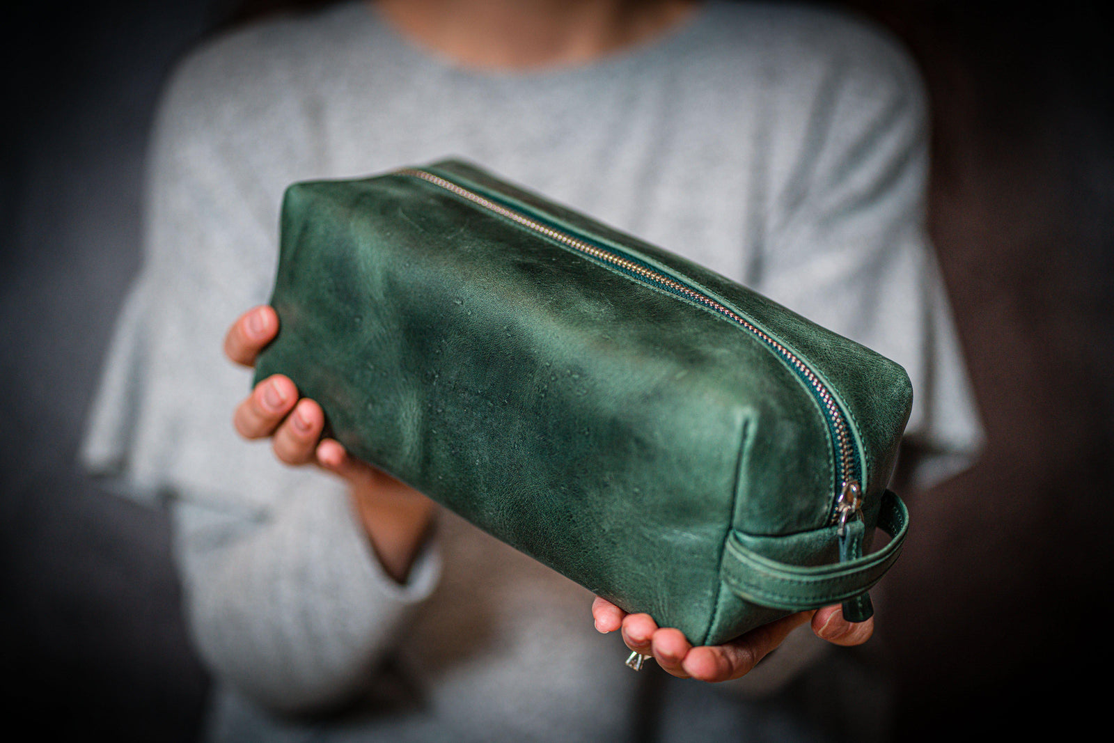 Leather Classic Dopp Kit & Travel Toiletry Bag - Crazy Horse Forest Green-Galen Leather
