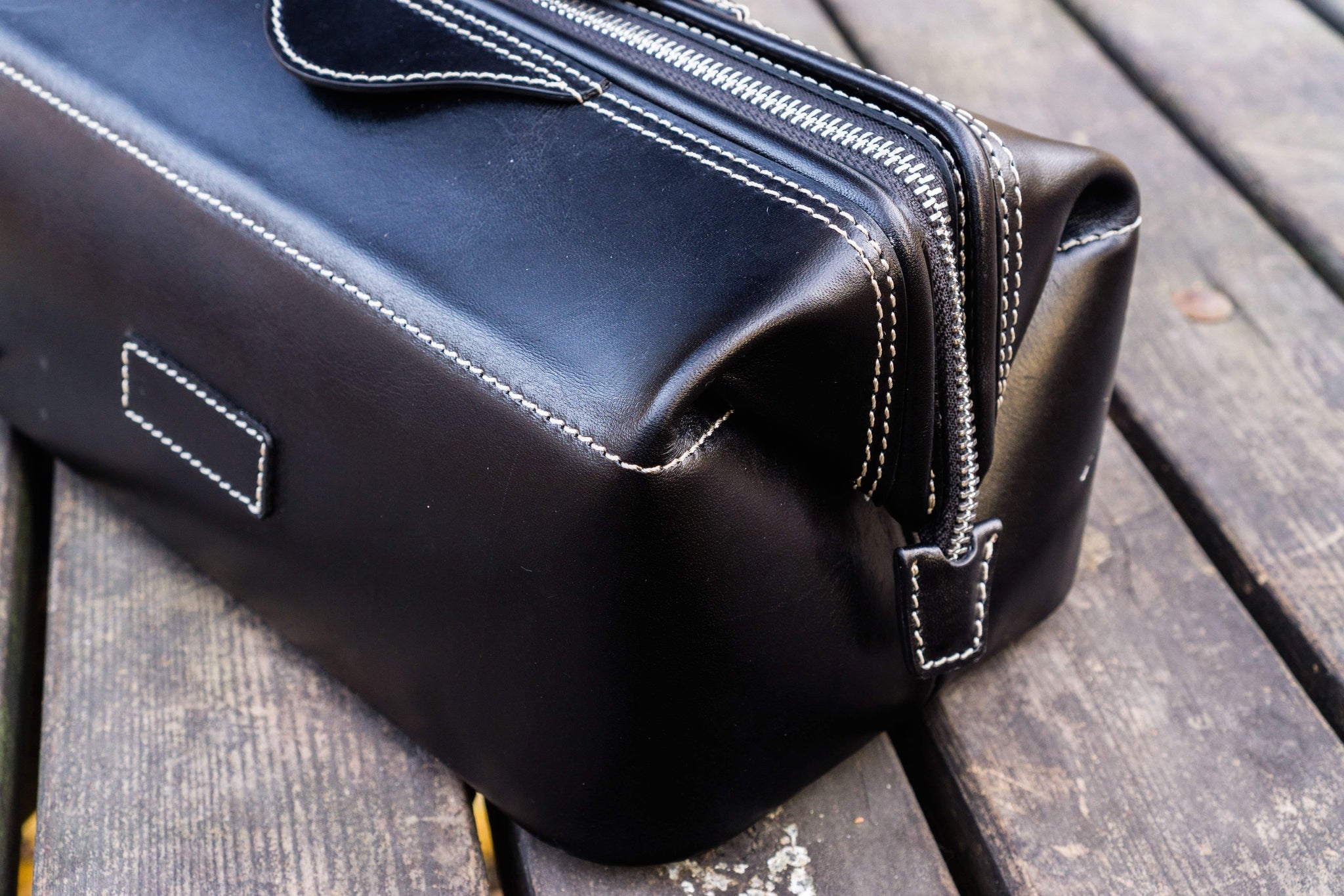 100% Handmade Black Leather Travel Dopp Kit