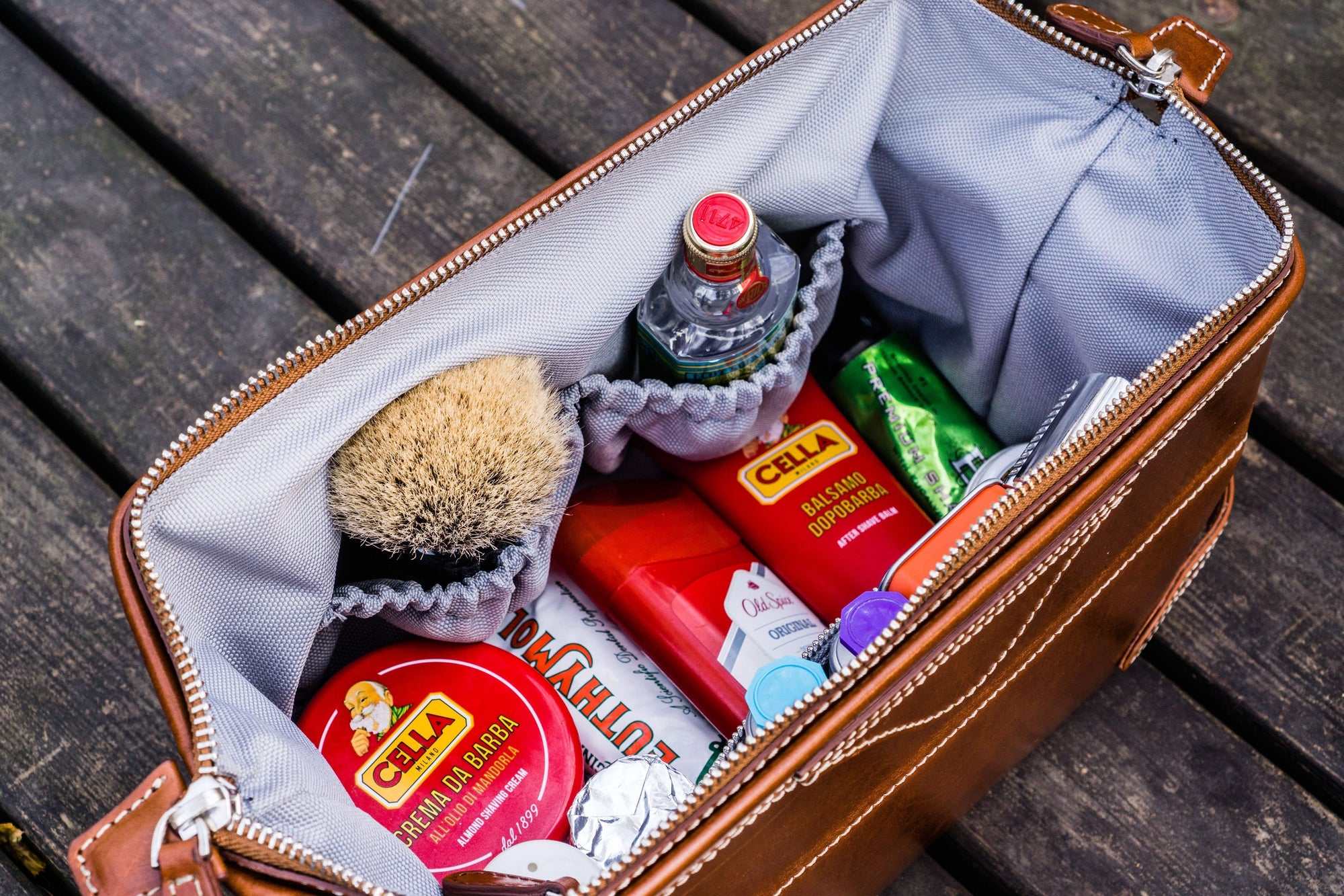 100% Handmade Leather Travel Dopp Kit - Brown - Galen Leather