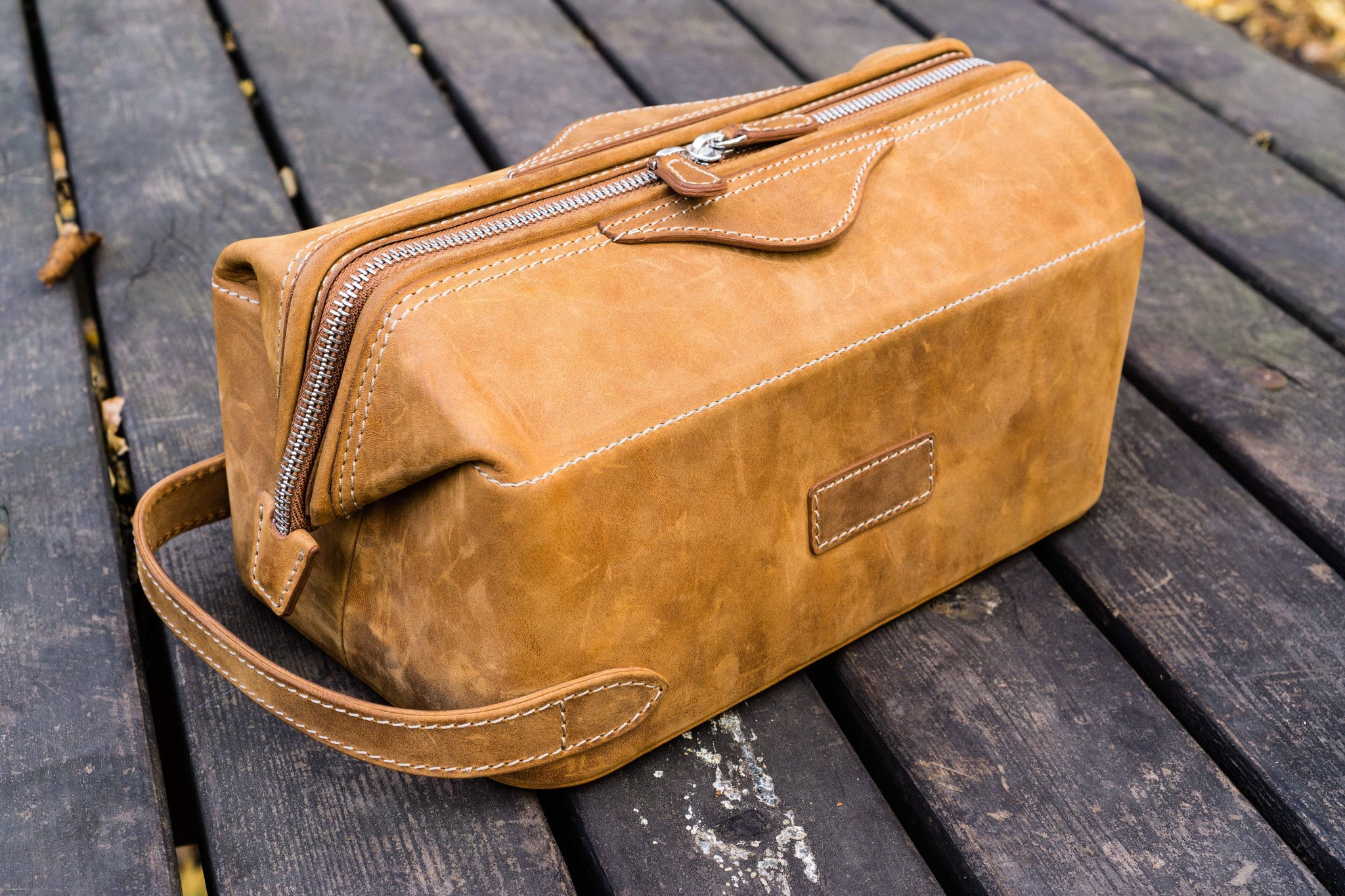 100% Handmade Leather Dopp Kit - Crazy Horse Brown - Galen Leather