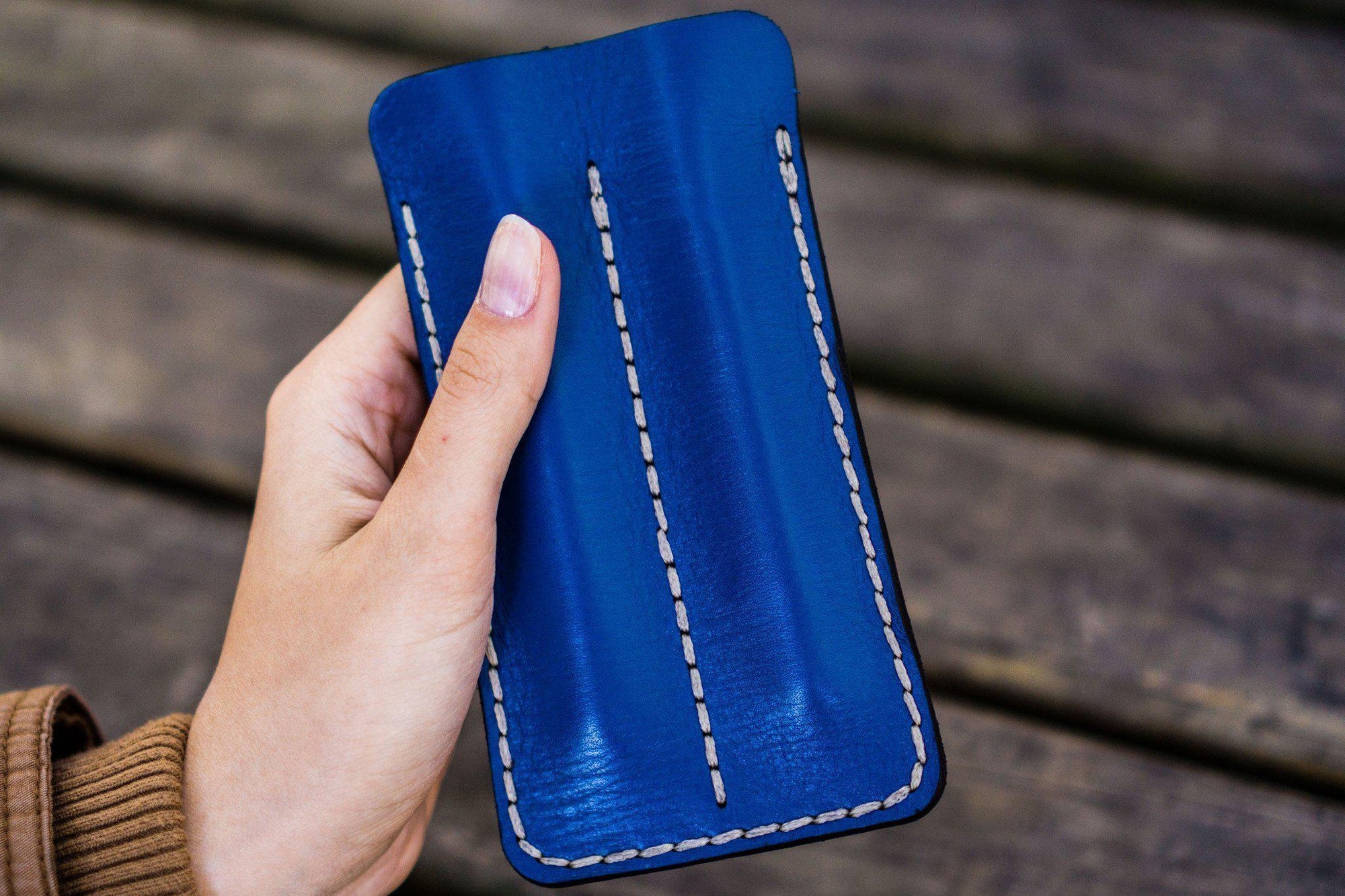 Leather Double Fountain Pen Case / Pen Sleeve - Blue-Galen Leather