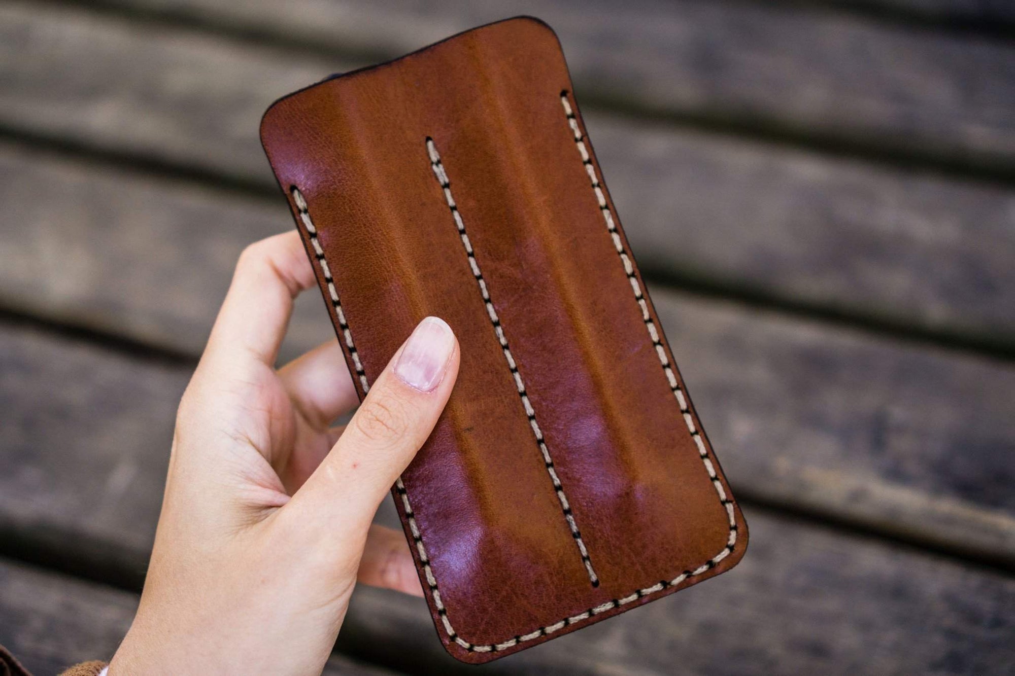 Leather Double Fountain Pen Case / Pen Sleeve - Brown-Galen Leather