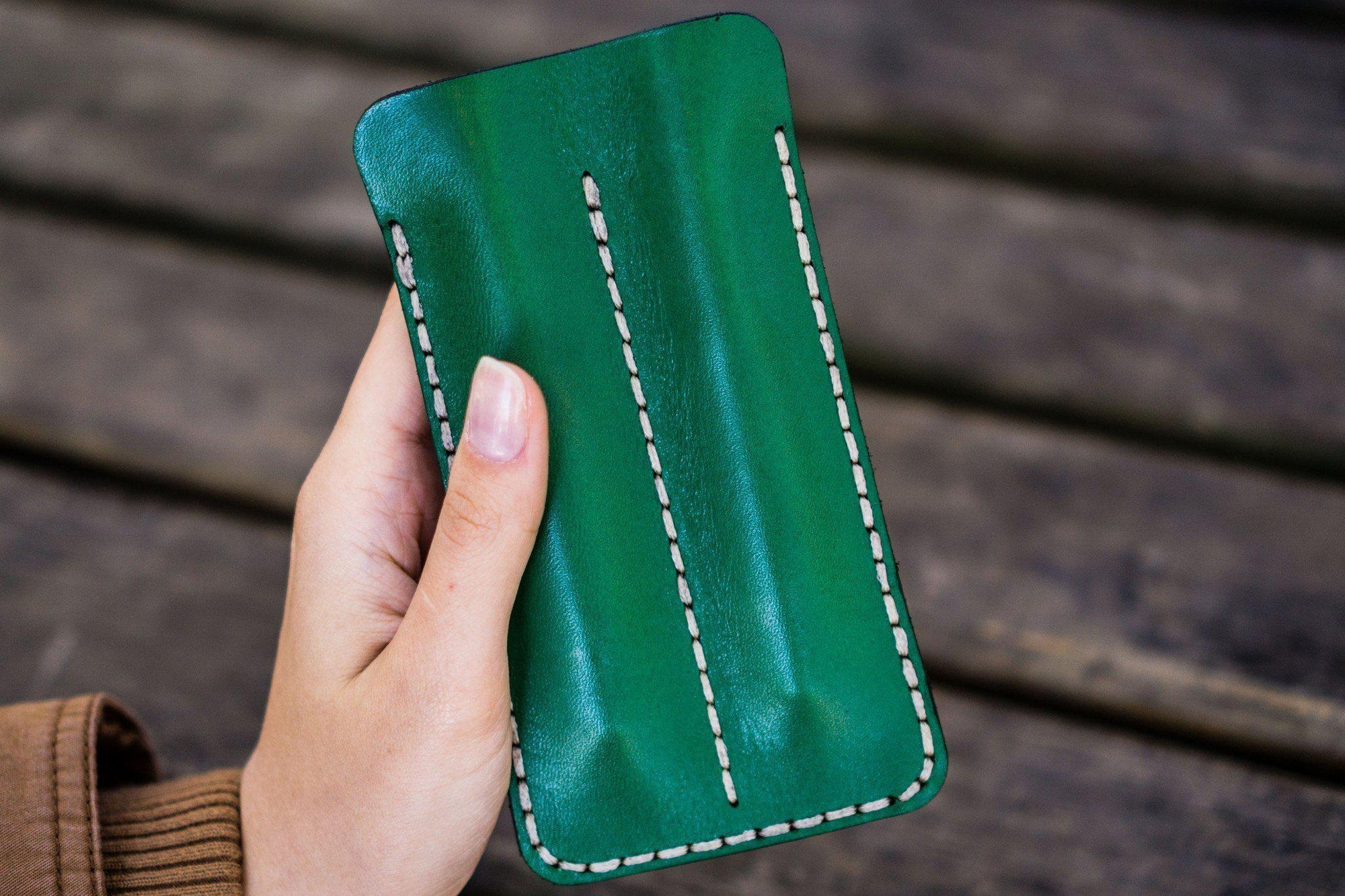 Leather Double Fountain Pen Case / Pen Sleeve - Green-Galen Leather
