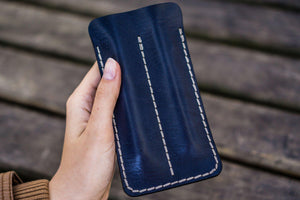 Leather Double Fountain Pen Case / Pen Sleeve - Navy Blue-Galen Leather