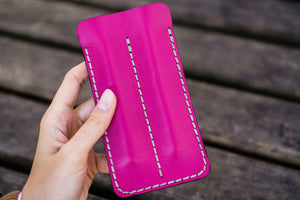 Leather Double Fountain Pen Case / Pen Sleeve - Pink-Galen Leather