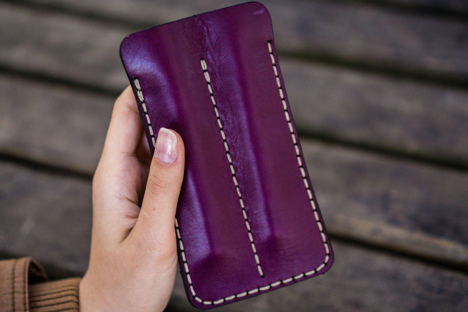 Leather Double Fountain Pen Case / Pen Sleeve - Purple-Galen Leather