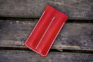 Leather Double Fountain Pen Case / Pen Sleeve - Red-Galen Leather