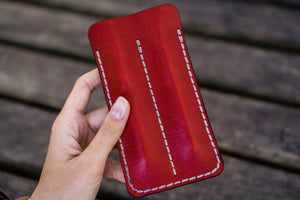 Leather Double Fountain Pen Case / Pen Sleeve - Red-Galen Leather