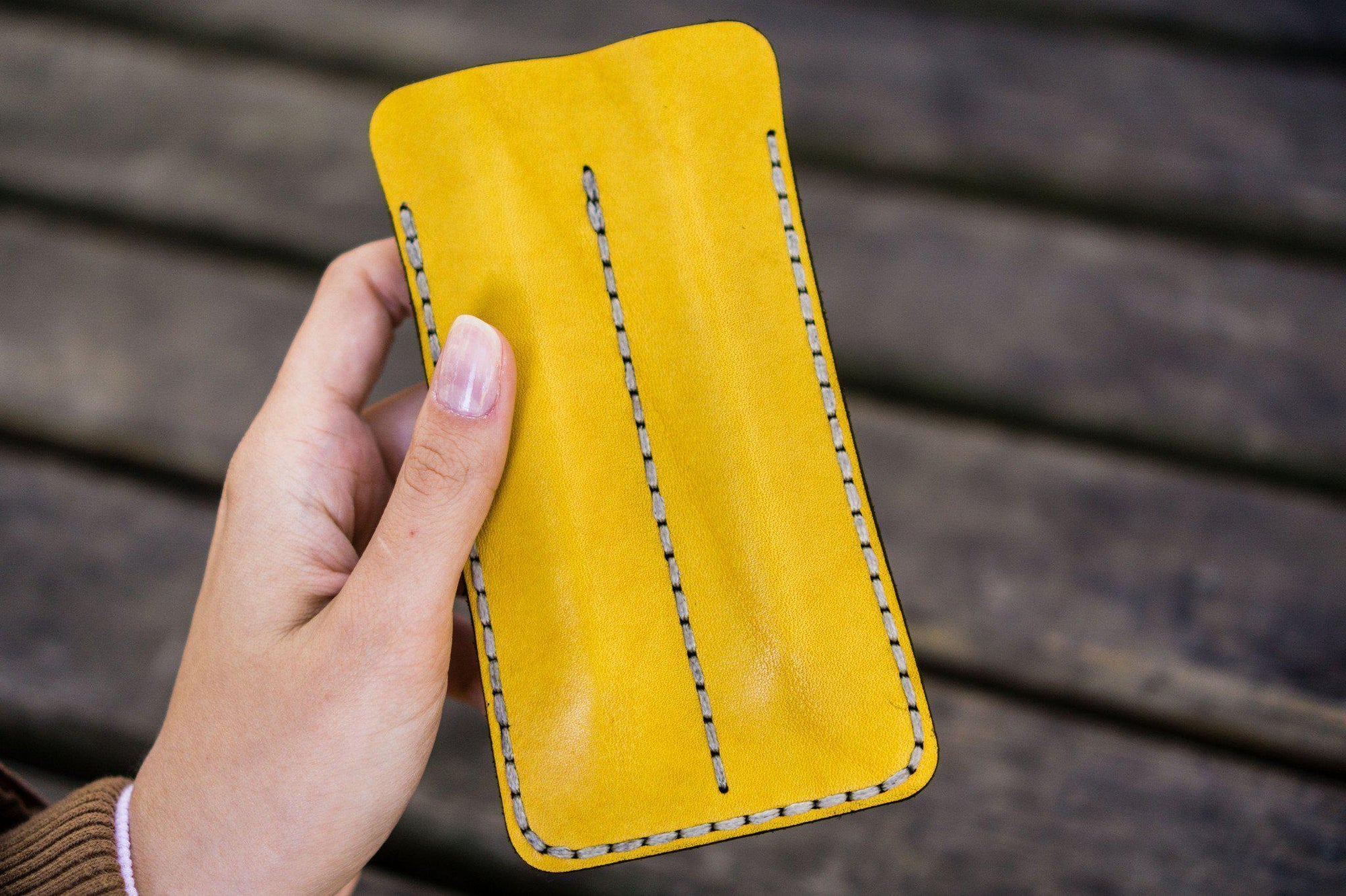 Leather Double Fountain Pen Case / Pen Sleeve - Yellow-Galen Leather