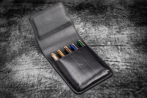 Leather Flap Pen Case for Five Pens - Black-Galen Leather