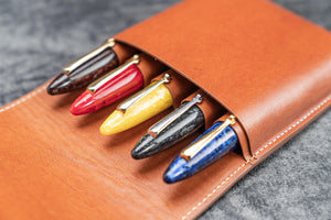 Leather Flap Pen Case for Five Pens - Brown-Galen Leather