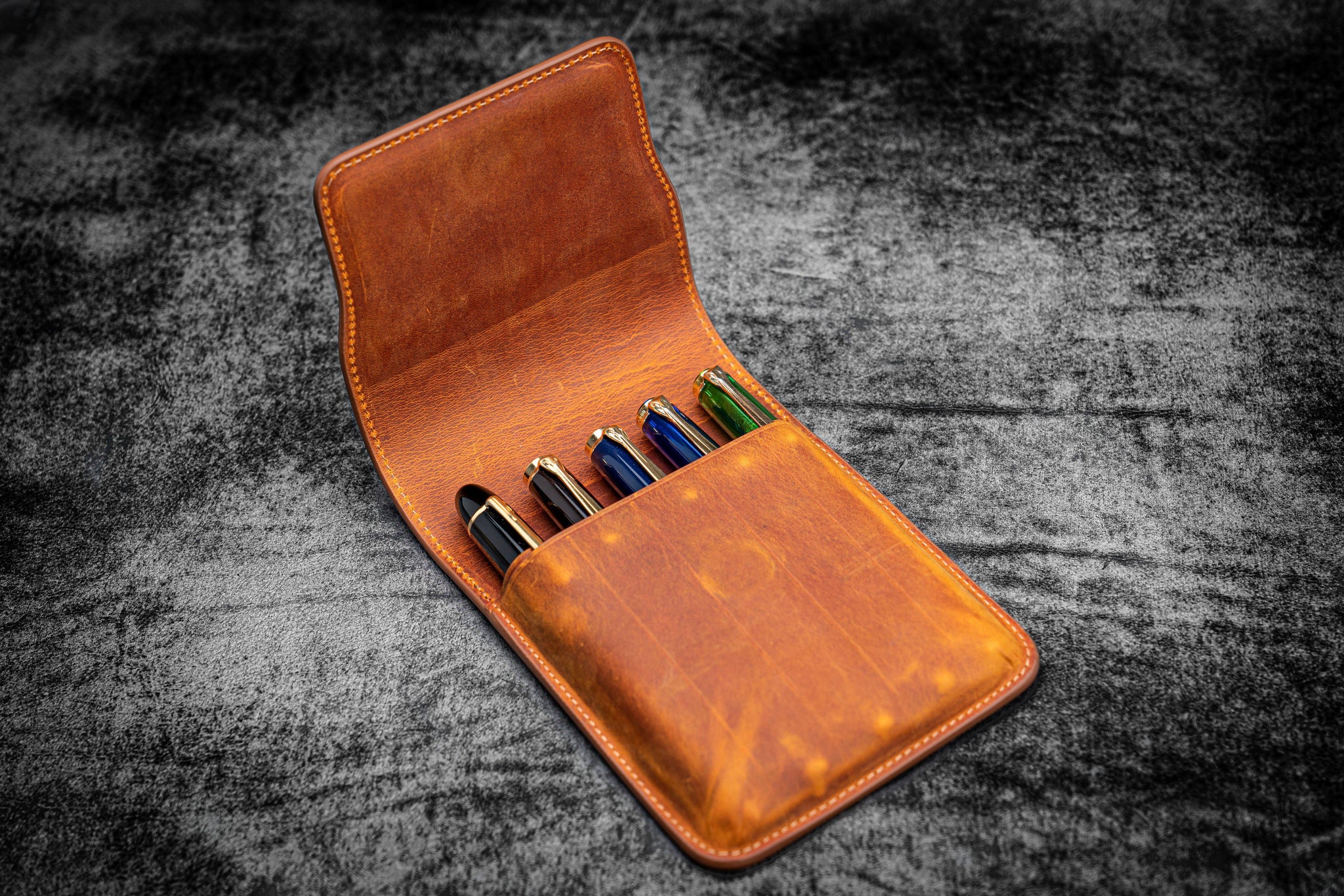 Galen Leather 5 Pen Flap Case - Crazy Horse Brown