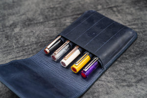 Leather Flap Pen Case for Five Pens - Crazy Horse Navy Blue-Galen Leather