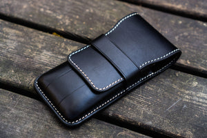 Leather Flap Pen Case for Three Pens - Black-Galen Leather