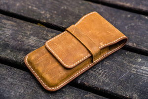 Leather Flap Pen Case for Three Pens - Crazy Horse Brown-Galen Leather
