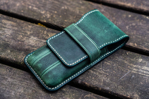 Leather Flap Pen Case for Three Pens - Crazy Horse Forest Green-Galen Leather