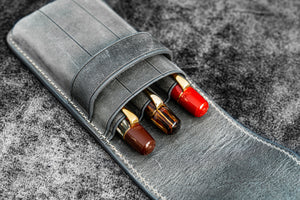 Leather Flap Pen Case for Three Pens - Crazy Horse Smoky-Galen Leather