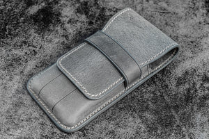 Leather Flap Pen Case for Three Pens - Crazy Horse Smoky-Galen Leather