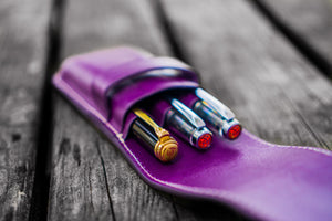 Leather Flap Pen Case for Three Pens - Purple-Galen Leather