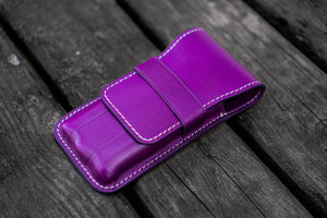 Leather Flap Pen Case for Three Pens - Purple-Galen Leather