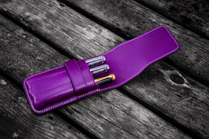 Leather Flap Pen Case for Three Pens - Purple-Galen Leather