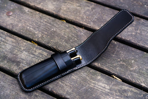 Leather Flap Pen Case for Two Pens - Black-Galen Leather