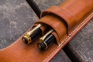 Leather Flap Pen Case for Two Pens - Brown-Galen Leather