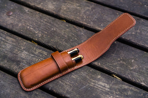 Leather Flap Pen Case for Two Pens - Brown-Galen Leather