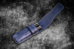 Leather Flap Pen Case for Two Pens - Crazy Horse Navy Blue-Galen Leather