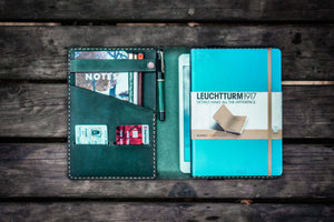 Leather Hobonichi Cousin A5 Planner Cover - Crazy Horse Forest Green-Galen Leather