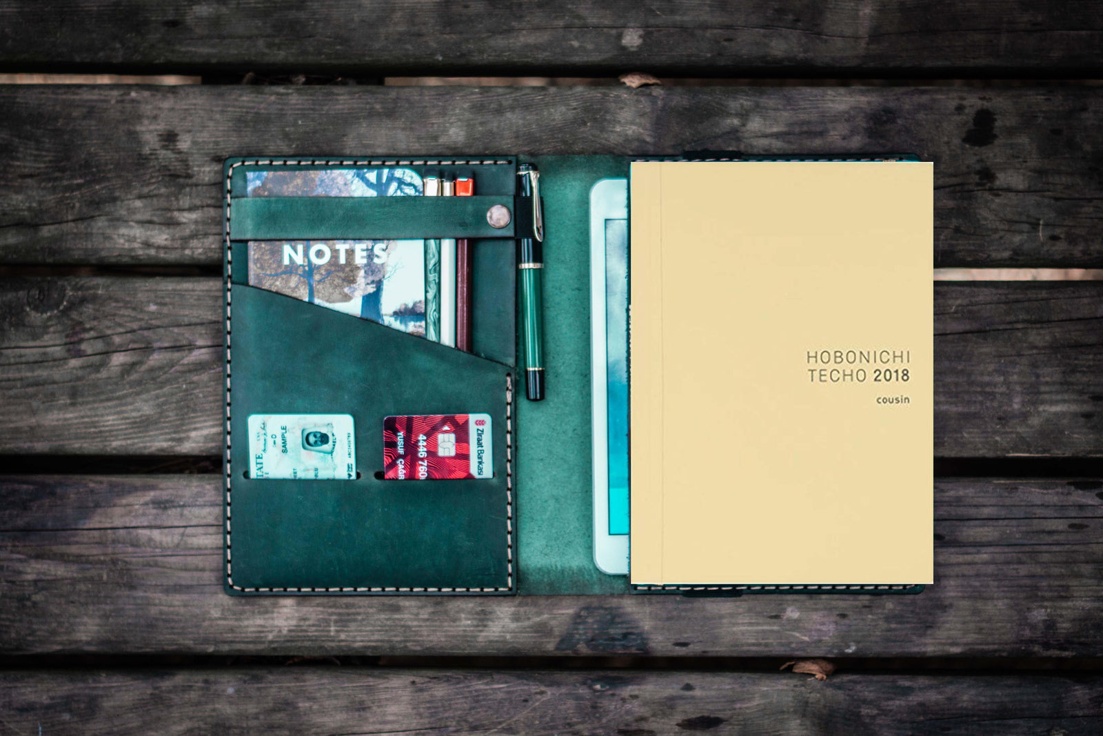 Leather Hobonichi Cousin A5 Planner Cover - Crazy Horse Forest Green