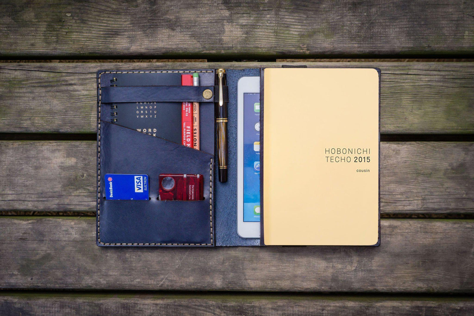 Leather Hobonichi Cousin A5 Planner Cover - Navy Blue
