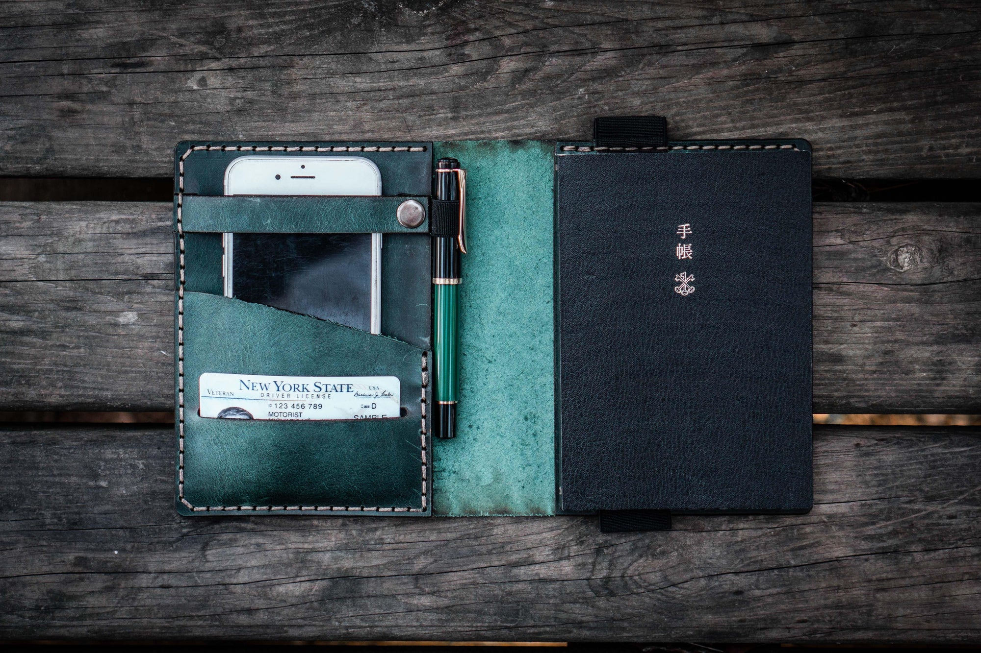 Leather Hobonichi Techo (A6) Planner Cover - Crazy Horse Forest Green-Galen Leather