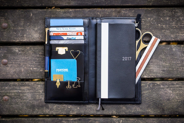 Handmade Leather Hobonichi Weeks Cover - Black | Galen Leather