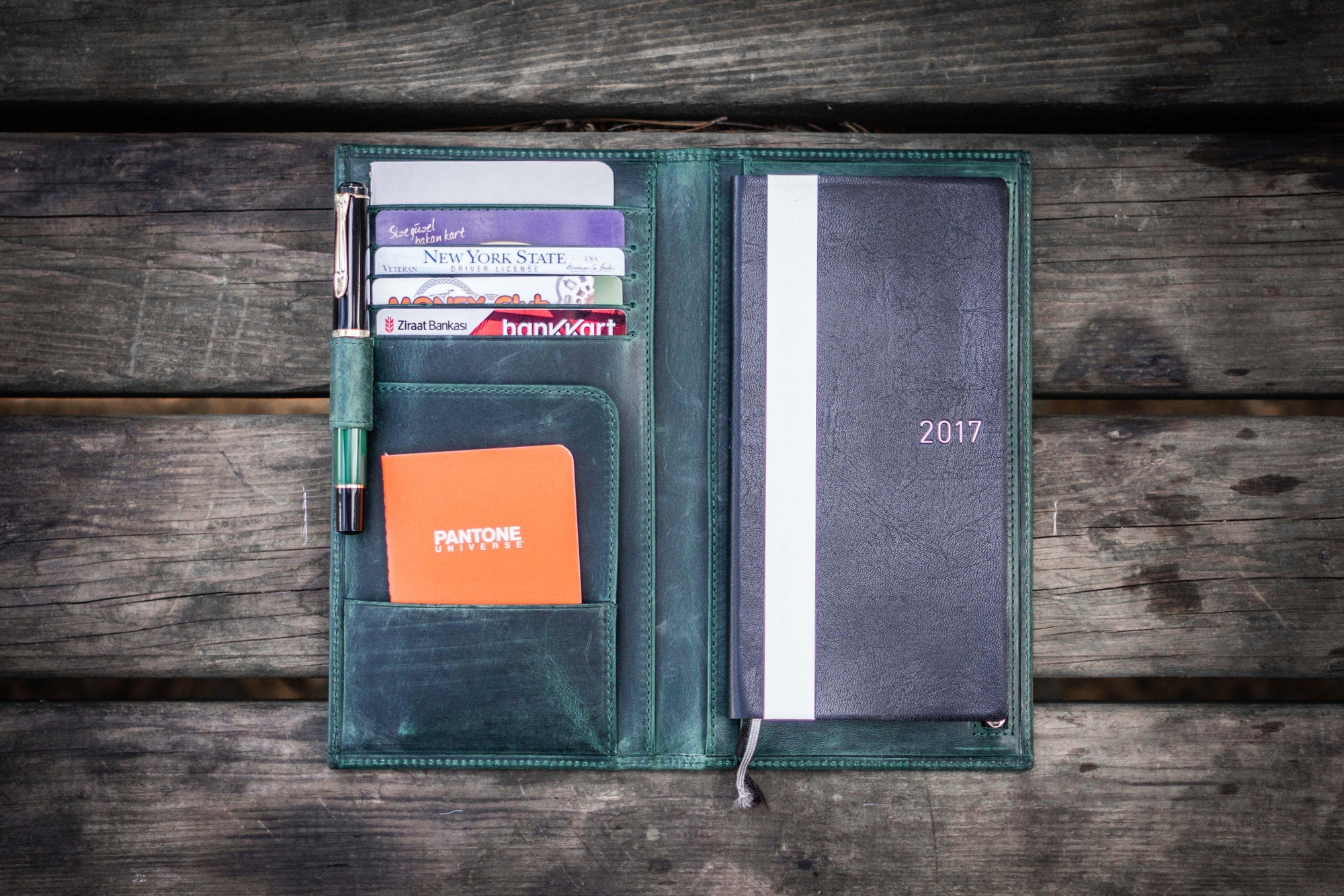 Leather Hobonichi Weeks Cover - Crazy Forest Green-Galen Leather