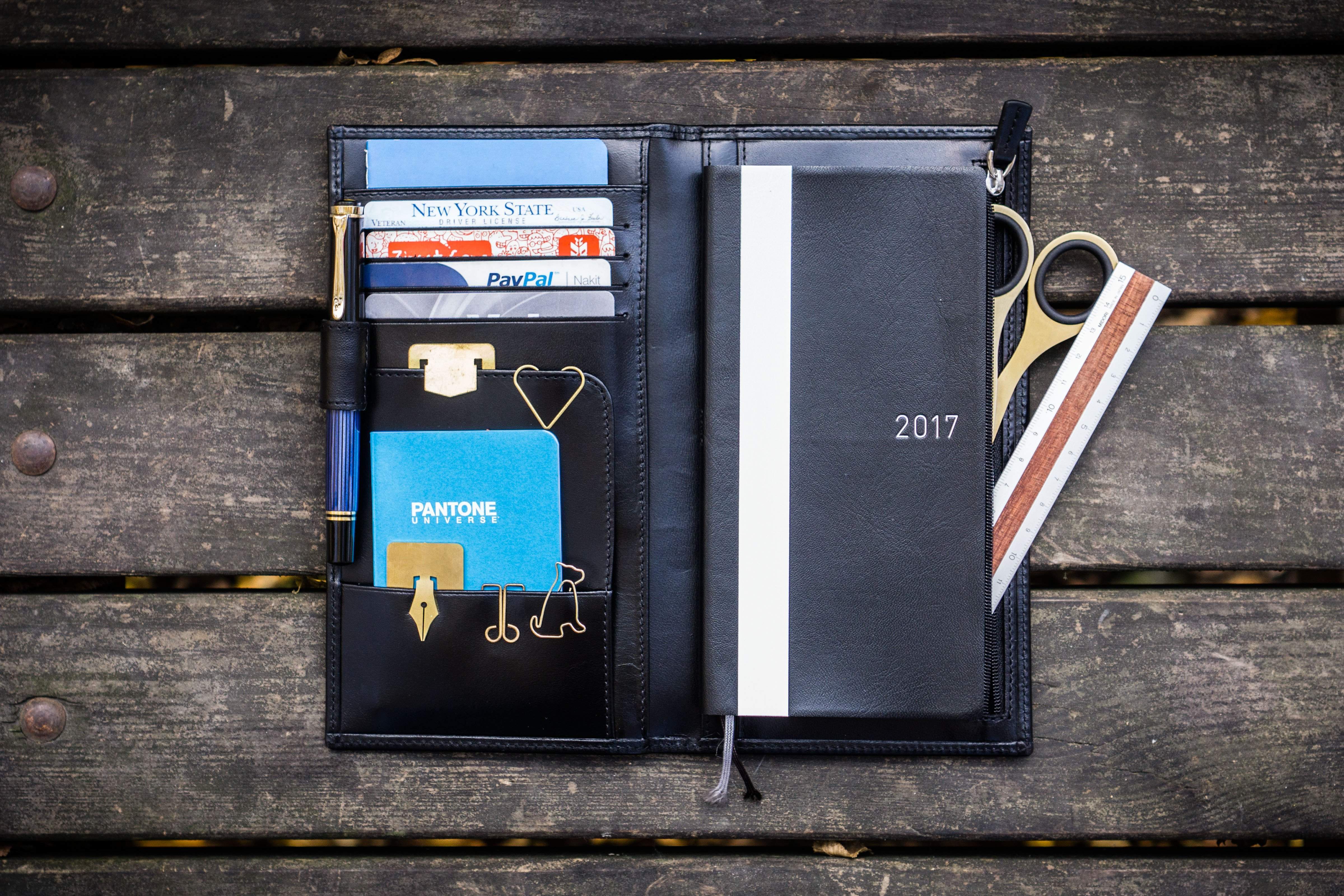 Handmade Leather Hobonichi Weeks Mega Cover (Black) | Galen Leather