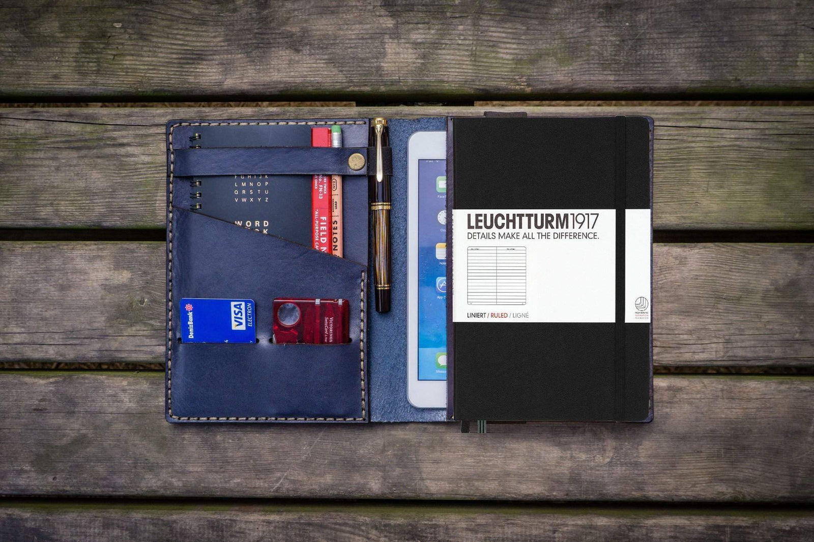 Leather Leuchtturm1917 A5 Notebook Cover - Navy Blue-Galen Leather