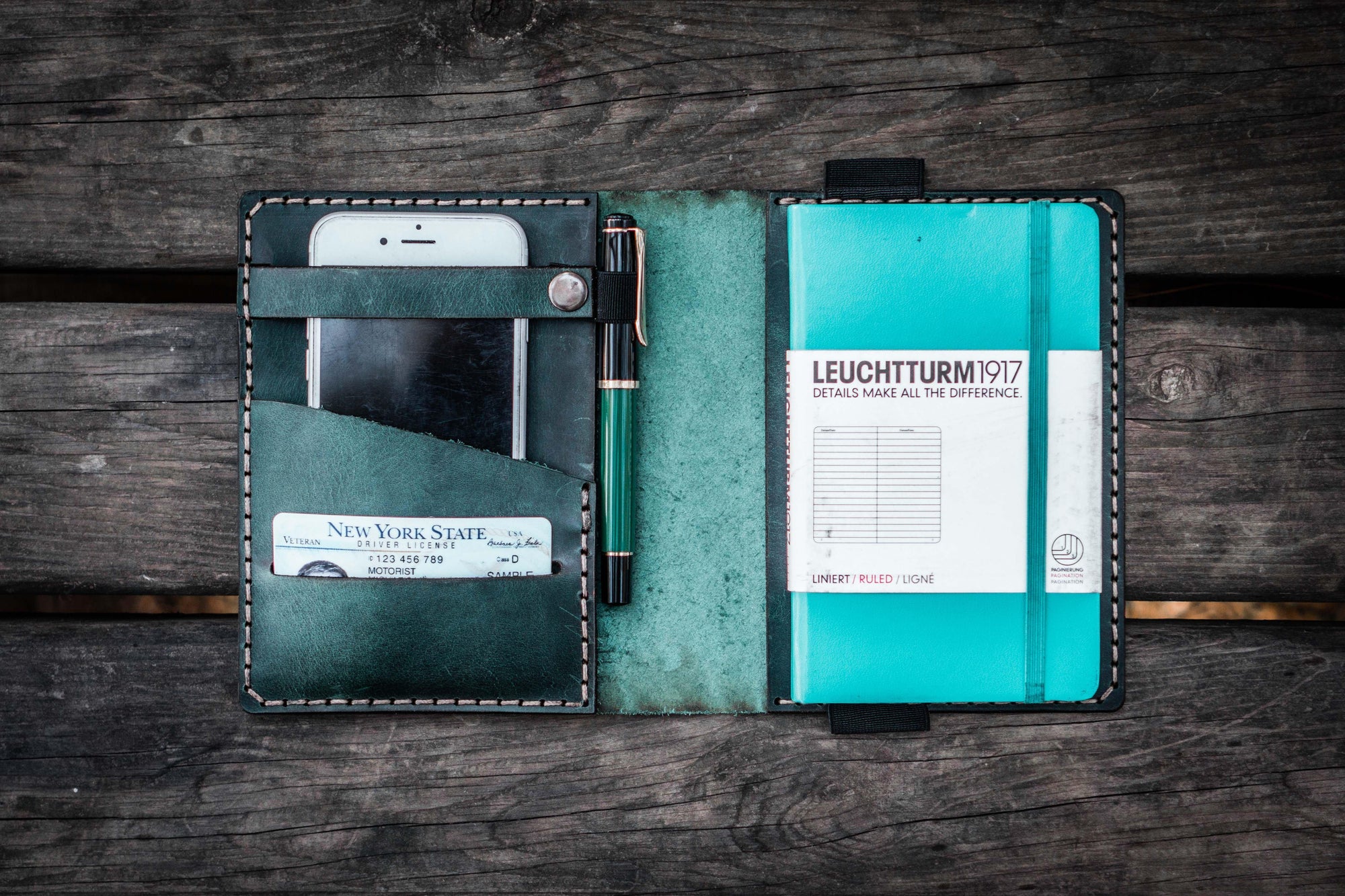 Leather Leuchtturm1917 A6 Notebook Cover - Crazy Horse Forest Green-Galen Leather