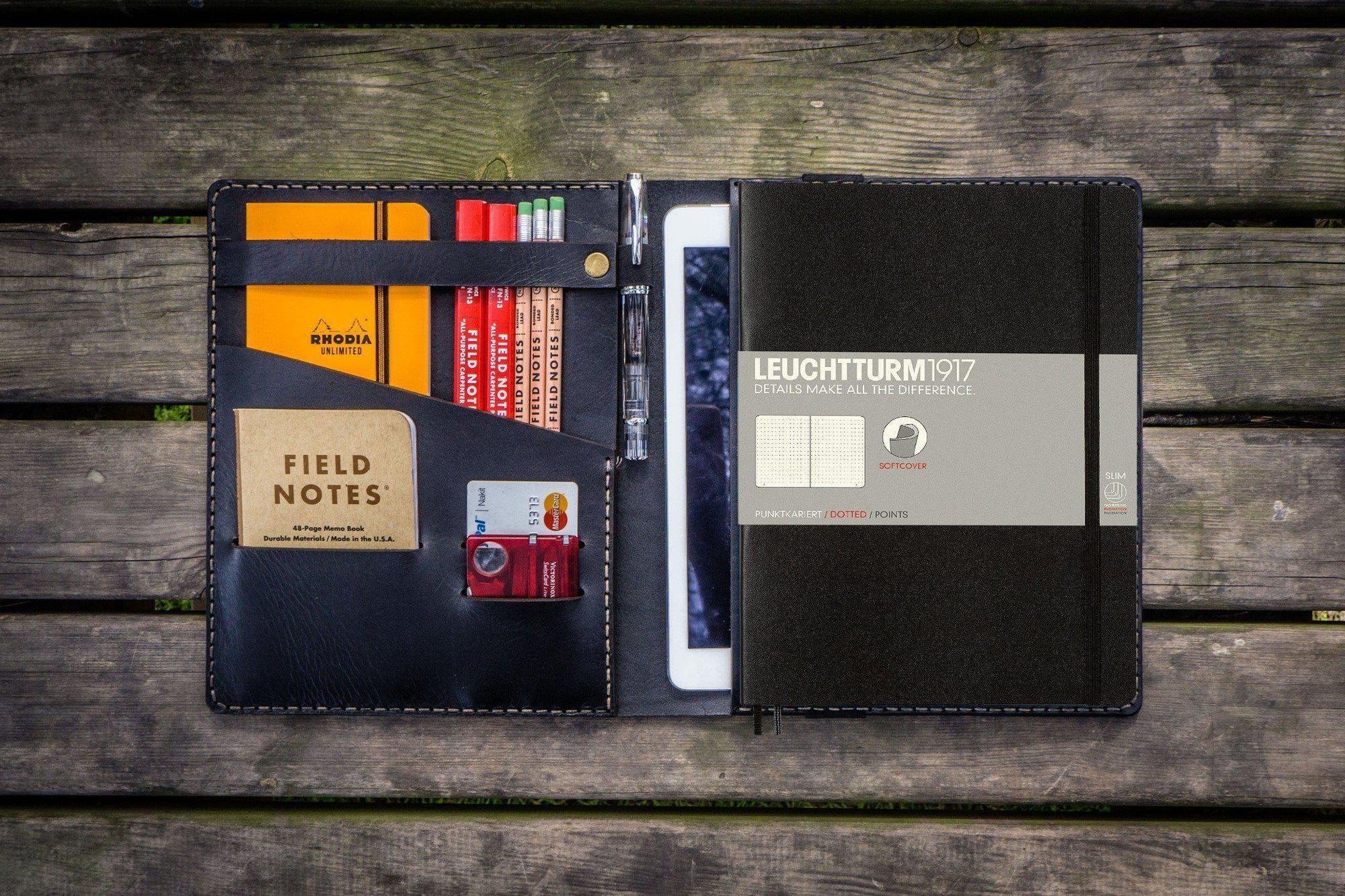 Leather Leuchtturm1917 B5 Notebook & iPad Air/Pro Cover - Black-Galen Leather