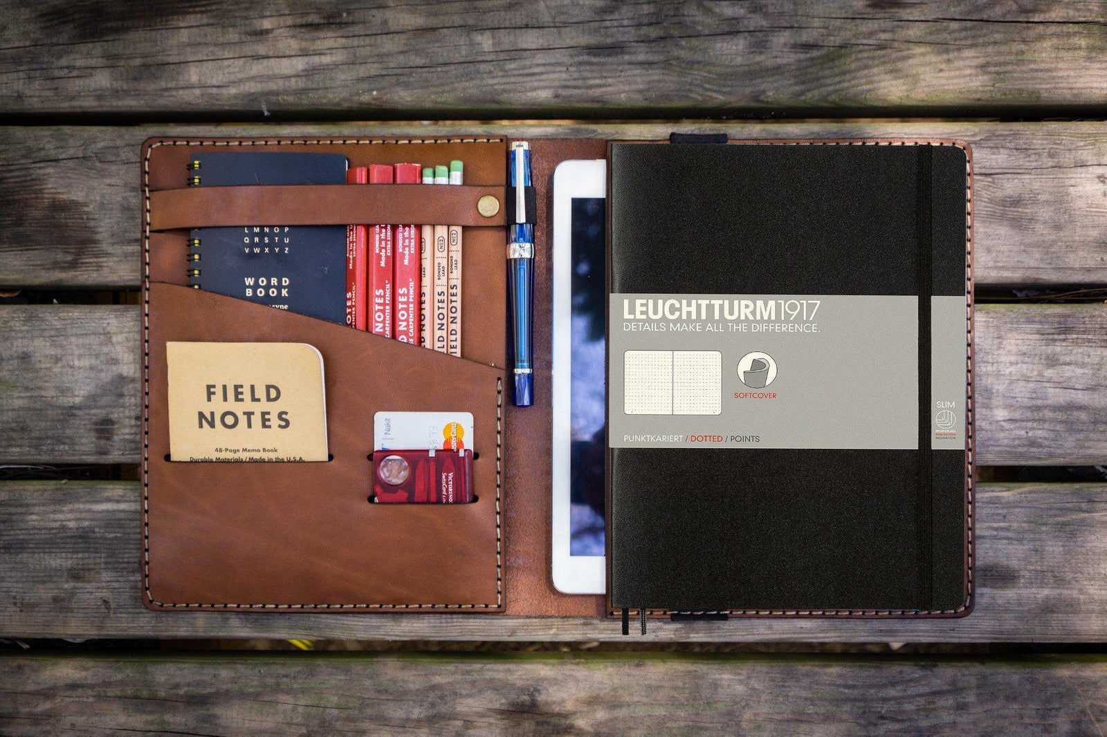Leather Leuchtturm1917 B5 Notebook & iPad Air/Pro Cover - Brown-Galen Leather
